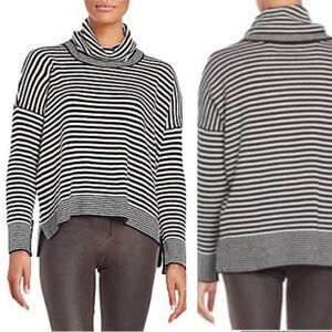 Alice + Olivia Black and Ivory Striped Cowl Neck Sweater